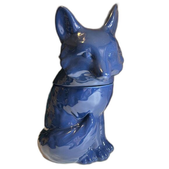 Threshold, Azure Blue Stoneware Fox Cookie Jar 11"H x 8"L x 6.5"W Hand Wash Only - Picture 1 of 10